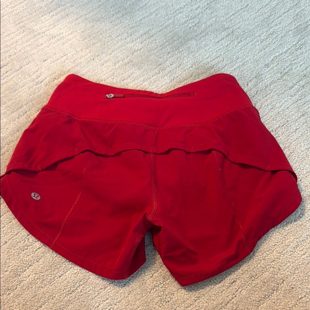 Lululemon Athletica Red Athletic Shorts with Scalloped Hem